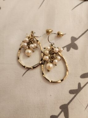 Gold Pearl Cluster Teardrop Earrings - Women Jewelry